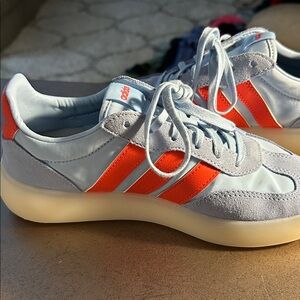 Adidas Sky Blue and Bright Orange Sneakers, worn once!